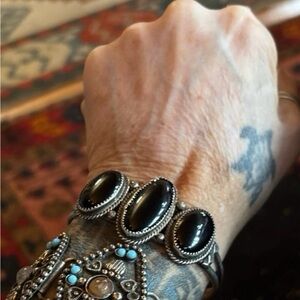 Elegant Silver and Black Stone Bracelet